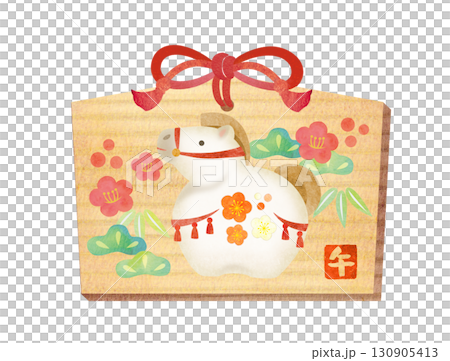 かわいい午年の絵馬のカットイラスト かわいい午年の絵馬のカットイラスト 130905413