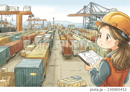 美優シリーズ：港で貨物をチェックしている 130905452