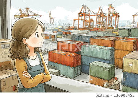 美優シリーズ:港で貨物をチェックしている 美優シリーズ:港で貨物をチェックしている 130905453