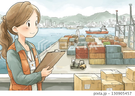 美優シリーズ:港で貨物をチェックしている 美優シリーズ:港で貨物をチェックしている 130905457