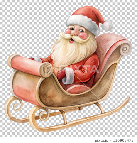Minimal watercolor illustration of a cute Santa Claus Watercolor white background  130905475