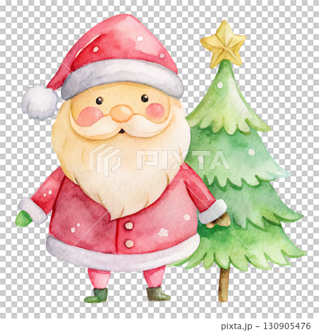 Minimal watercolor illustration of a cute Santa Claus Watercolor white background  130905476