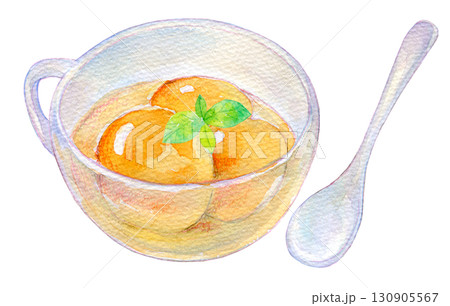 水彩イラスト 手描きイラスト アナログイラスト あんずのコンポート 水彩イラスト 手描きイラスト アナログイラスト あんずのコンポート 130905567