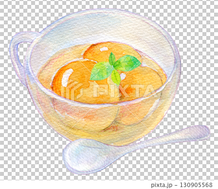 水彩イラスト　手描きイラスト　アナログイラスト　あんずのコンポート 130905568