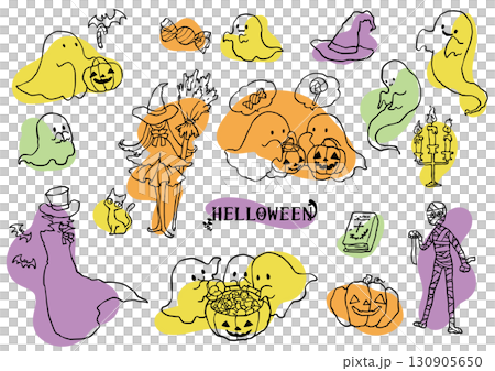 Hand-drawn Halloween rough coloring set 130905650