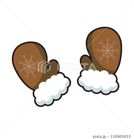 雪の結晶が描かれたふわふわの茶色い手袋 雪の結晶が描かれたふわふわの茶色い手袋 130905653