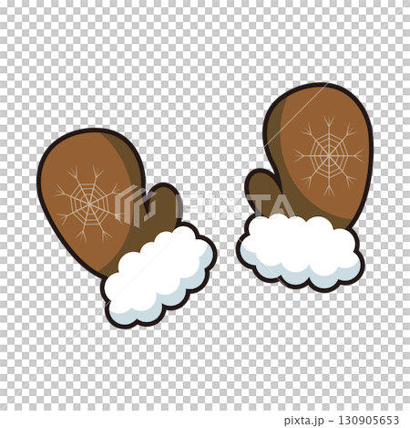 雪の結晶が描かれたふわふわの茶色い手袋 雪の結晶が描かれたふわふわの茶色い手袋 130905653