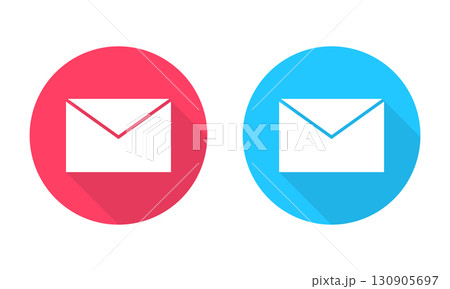 Email Icons Round Icons Displaying in Red and Blue with Long Shadow. Email Icons Round Icons Displaying in Red and Blue with Long Shadow. 130905697