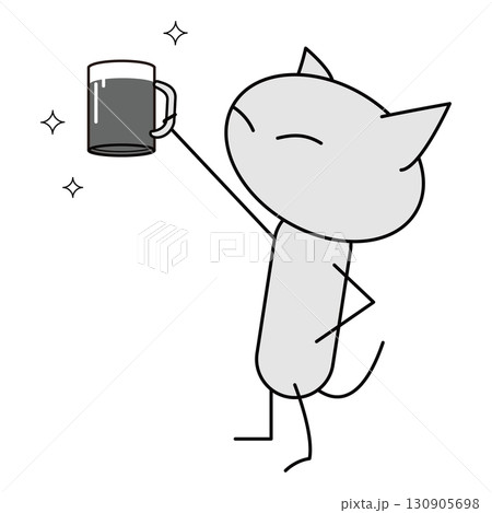 生ビールをうれしそうにかかげる猫 生ビールをうれしそうにかかげる猫 130905698