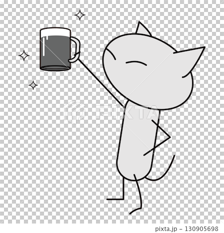 生ビールをうれしそうにかかげる猫 生ビールをうれしそうにかかげる猫 130905698