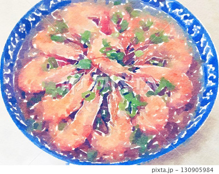 透明水彩 水彩画 魚介類 130905984