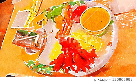 透明水彩 水彩画 食べ物 130905995