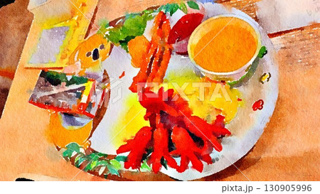 透明水彩 水彩画 食べ物 130905996