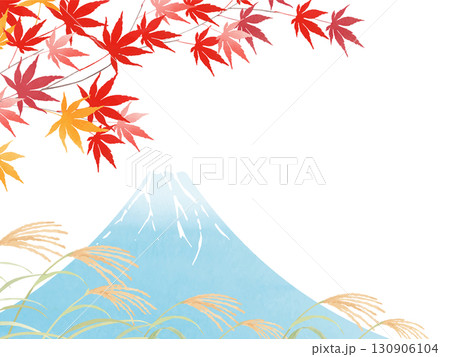 紅葉と富士山とススキのフレーム 130906104