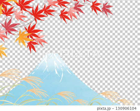 Autumn leaves, Mt. Fuji and Japanese pampas grass frame 130906104