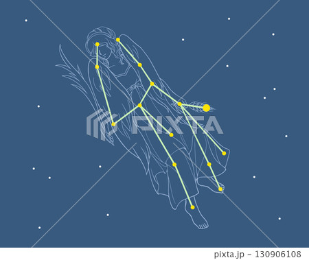 夜空に浮かぶ乙女座の人物と星座線のイラスト 夜空に浮かぶ乙女座の人物と星座線のイラスト 130906108