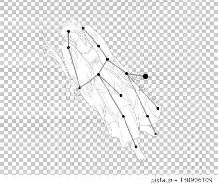 乙女座の人物と星座線のモノクロ線画イラスト 130906109