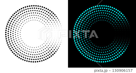 Dotted abstract circle geometric shape. Dots round circle shape. Abstract halftone circle design in black and teal. 130906157