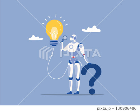 mart robot or Artificial Intelligence holding magnifying glass with question mark sign and lightbulb solution Machine Learning aQuestion and answer, q and a or solution to solve problem mart robot or Artificial Intelligence holding magnifying glass with question mark sign and lightbulb solution Machine Learning aQuestion and answer, q and a or solution to solve problem 130906486