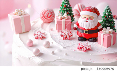 クリスマスケーキの上のサンタクロースのメレンゲドール クリスマスケーキの上のサンタクロースのメレンゲドール 130906970