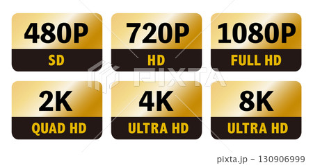 8K 4K 2K 1080P 720P 480P ロゴ　アイコン　ゴールド　背景透過 130906999