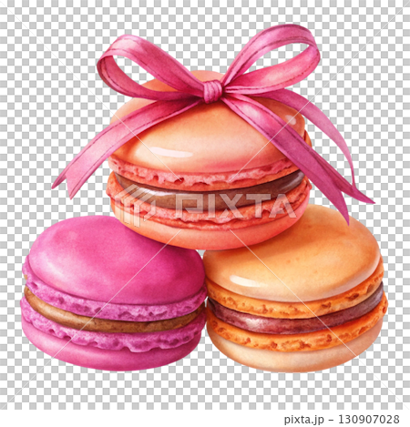Three macarons in gradient tones stacked together clipart watercolor Three macarons in gradient tones stacked together clipart watercolor 130907028