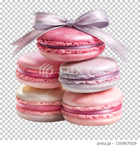 Three macarons in gradient tones stacked together clipart watercolor 130907029
