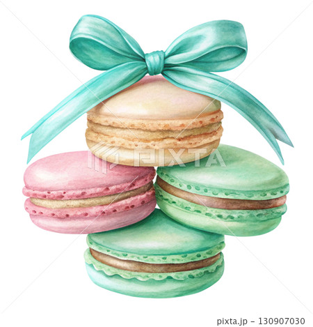 Three macarons in gradient tones stacked together clipart watercolor 130907030