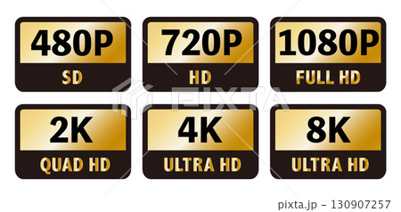 8K 4K 2K 1080P 720P 480P ロゴ　アイコン　ゴールド　背景透過 130907257