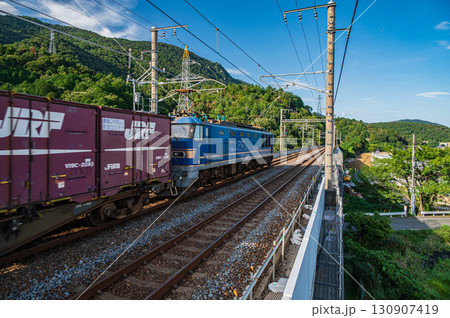 湖西線北小松駅を通過する貨物列車　滋賀県大津市北小松 130907419