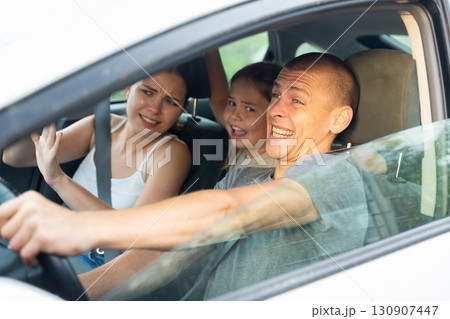 Shocked family frightened of accident during driving 130907447