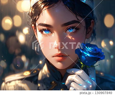 幻想的な光を背景にポーズをとる制服女性・高画質JPG素材 幻想的な光を背景にポーズをとる制服女性・高画質JPG素材 130907840