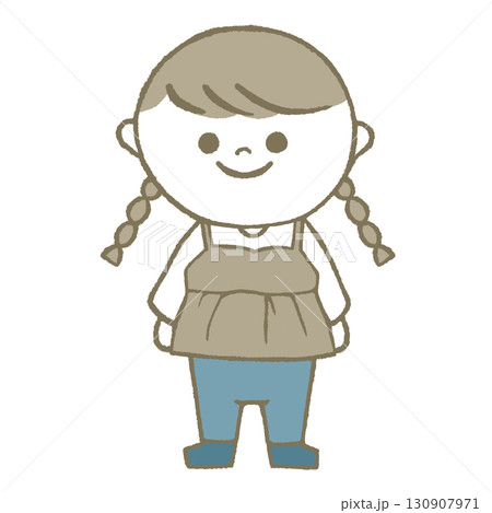 長袖長ズボンの女の子　三つ編み 130907971