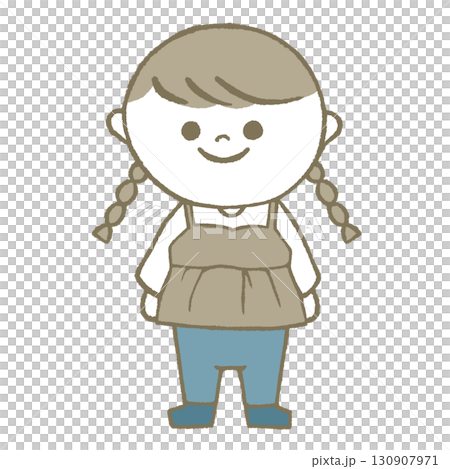 穿長袖長褲、綁著辮子的女孩 穿長袖長褲、綁著辮子的女孩 130907971