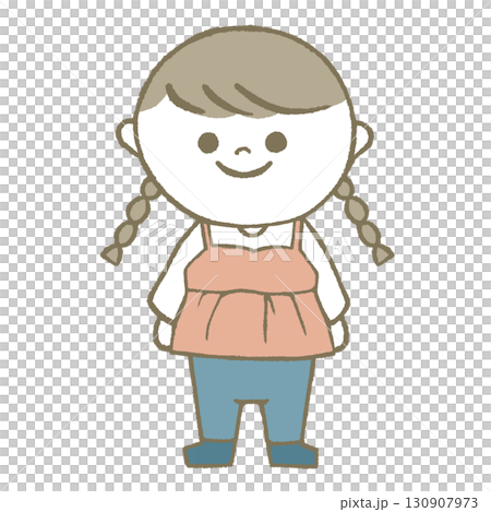 長袖長ズボンの女の子　三つ編み 130907973