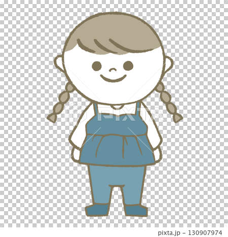長袖長ズボンの女の子　三つ編み 130907974