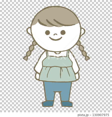 長袖長ズボンの女の子　三つ編み 130907975