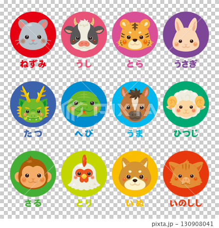 十二支キャラクターセット 文字背景あり 十二支キャラクターセット 文字背景あり 130908041