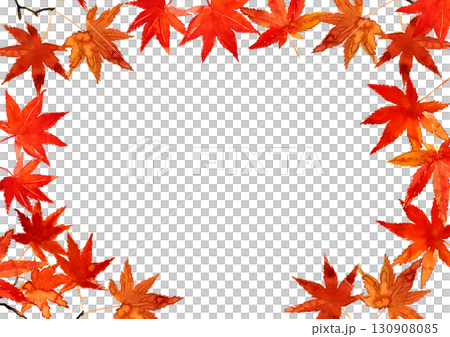 Hand-drawn watercolor autumn leaves frame. Autumn Japanese style illustration material 130908085