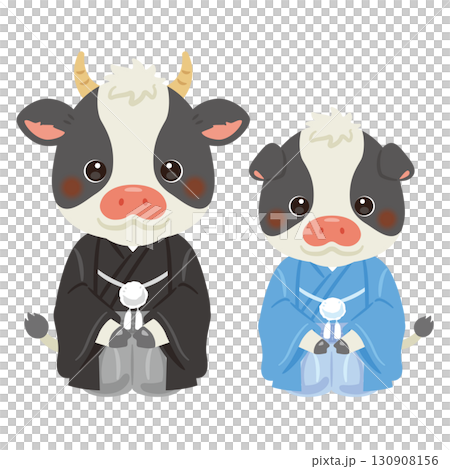 Year of the Ox characters in their finest attire - parent and child Year of the Ox characters in their finest attire - parent and child 130908156