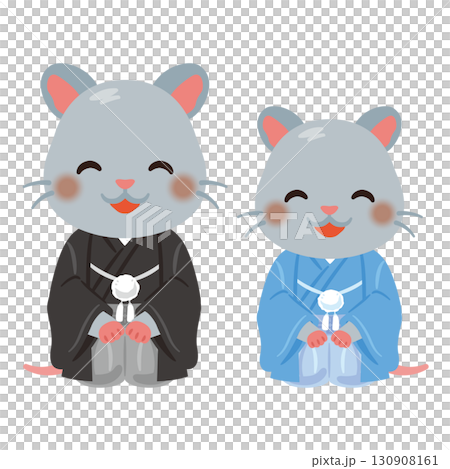 Smiling characters for the Year of the Rat in their finest attire - Parent and child 130908161