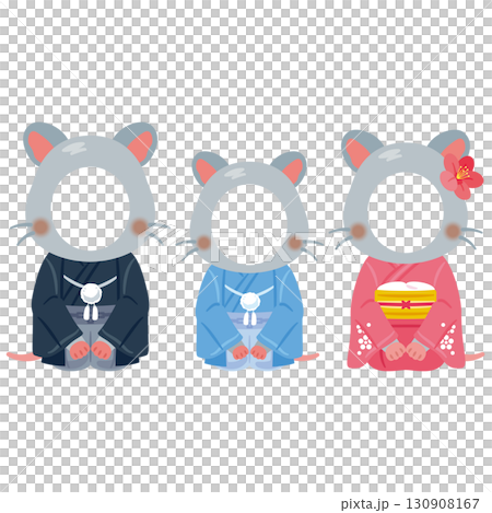 Year of the Rat characters in their finest attire, family photo frame 130908167