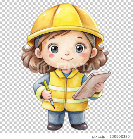 Watercolor illustration of a cute female engineer clipart  130908380