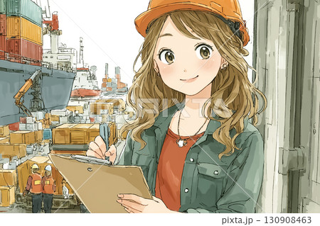 美優シリーズ:港で貨物の積み込み状況をチェックしている 美優シリーズ:港で貨物の積み込み状況をチェックしている 130908463