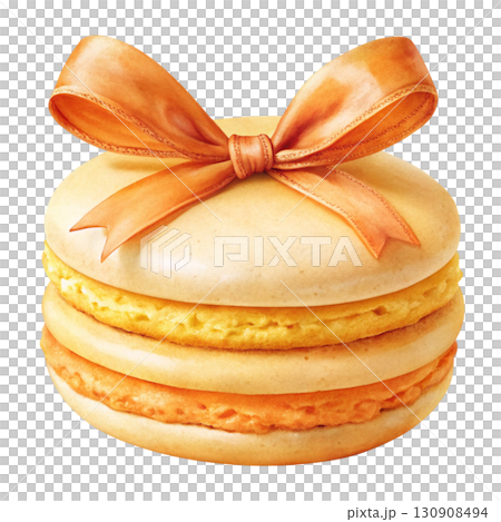 Watercolor illustration of a pastel purple macaron with ribbon bow white background Watercolor illustration of a pastel purple macaron with ribbon bow white background 130908494