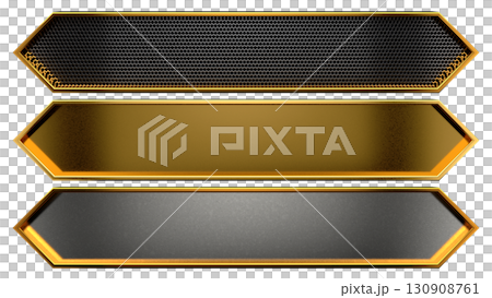 Sharp gold and black caption base set. Futuristic 3DCG material for game rankings. Sharp gold and black caption base set. Futuristic 3DCG material for game rankings. 130908761