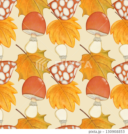 Seamless pattern of Autumn. Hand drawn watercolor illustration. For menus, labels, paper, textiles and seasonal fabric. 130908853