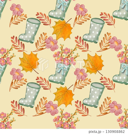 Seamless pattern of Autumn. Hand drawn watercolor illustration. For menus, labels, paper, textiles and seasonal fabric. 130908862