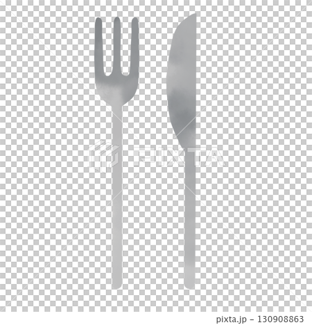 Simple knife and fork watercolor illustration Simple knife and fork watercolor illustration 130908863