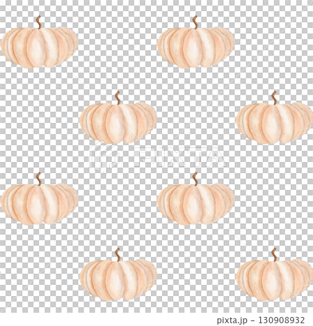 Beige pumpkin watercolor seamless pattern isolated on white background. Hand-painted autumn harvest illustration, perfect for Thanksgiving, Halloween, seasonal decor, stationary, and digital designs 130908932